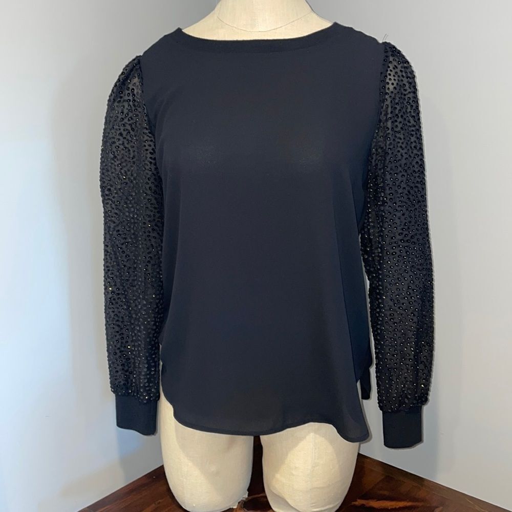 Loft Long Sleeve Top with Sheer Sleeves with Gold Specks Size SP